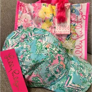 Lilly Pulitzer Run Around Hat With Hat Tote Bag.